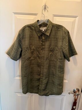 Orvis Men's Short-Sleeve Plaid Button-Up Shirt - Olive Green size small